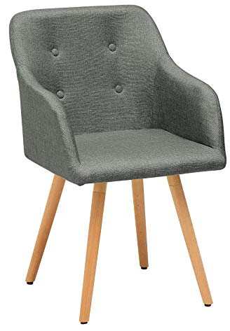 invicta INTERIOR Design Stuhl Scandinavia MEISTERSTÜCK Buche Gestell dunkelgrau mit Armlehne grau im Retro Trend Esszimmerstuhl Esszimmer