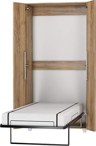 FurnitureByJDM Schrankbett 90x200 cm – Vertikales Klappbett für Platzersparnis – Kompaktes Klappbares Bett im Schrank – Teddy Wandbett (Craft Gold)