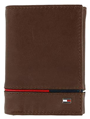 Tommy Hilfiger Leif RFID Trifold Geldbörse Herren Leder mit doppeltem Ausweis, Braun