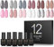 ROSALIND UV Gel Nagellack 12PCS Shellac Gellack Rosa Weiß Grau Braun Glitzer Farben Pastell Hellgrau Farbgel für Gelnägel UV LED Gel Nail Polish Soak Off Varnish Lack 7ML