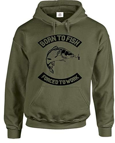 Darkwear Born To Fish Forced To Work Fishing Carp Hoody Gifts for Men Fishermen Angling Clothing Hoodie (XXL) Military Green