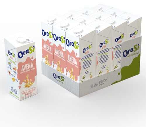 OraSì Bevanda Di Avena 1 Litro 12 Unità Alternativa vegetale al Latte a base di Avena Cremoso Senza Zuccheri Aggiunti, Fonte Di Calcio E Vitamine Ideale Per Dieta Vegana Colazioni E Ricette