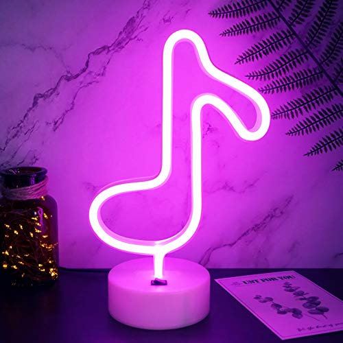 YIVIYAR LED Musical Note Neon Lights - USB/Battery Powered Pink LED Neon Lights for Girls & Christmas Decor