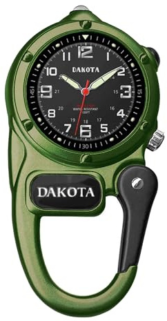 Dakota Mini Clip Microlight Pocket Watch with White Flashlight – Swiss Army Style Mini Clip Watch & Army Gift - Army Green