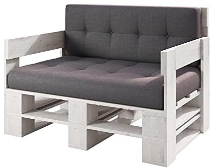sunnypillow Palettenmöbel Europaletten Indoor und Outdoor Lounge Gartenmöbel Holz Gartenmöbel Set Lounge Möbel Terrasse Balkon Loft Stil Paletten | Weiß Sofa 120 x 60 cm Höhe : 30 cm