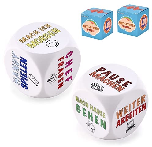 DealKits Büro Anti-Stress Würfel, 2 Stück Witziges Stresswürfel zum Stressabbau mit 6 Lustigen Aktionen, Anti-Stress Spielzeug Abschiedsgeschenk Kollegen Geschenk Mit Geschenkbox Für Mitarbeiter