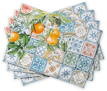 Maison d' Hermine Tischsets, 100% Baumwollstoff, Set mit 4 dekorativen, Ostern waschbaren Tischsets für Zuhause, Küche, Essen und Camping, Agrume – Frühling/Sommer(33 cm x 48 cm)