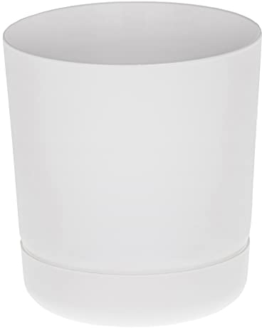 SPARKLE PLANTS Satina Indoor Plant Pots– 5 Sizes, 10 Colours, Modern Planter with Drainage Holes & Matching Saucer – Durable Lightweight Composite Flower Pots for Houseplant (17 cm, White)