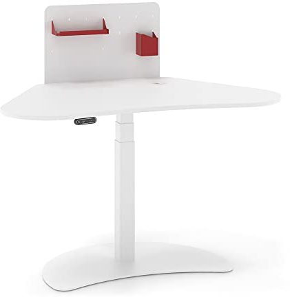 DROMEAS ALMACCINO | Sitz-/Steh Schreibtisch, Memory-Funktion, einsäulig 3-Fach-Teleskop, H68-124 x B120 x T70 cm, Grauweiß, Gestell RAL 9016, Trennwand und Büroorganisationselemente