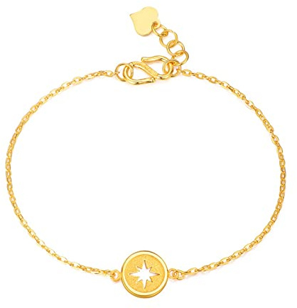 Armband 999 Echtgold Damen Verstellbar, Armband Hochzeit Braut 16 bis 20 cm Charms-Armband mit Sonne, Mond und Stern