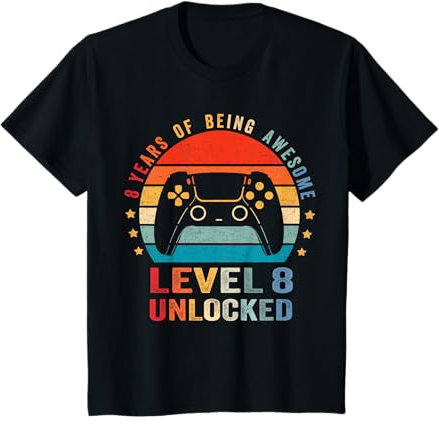 Youth Level 8 Unlocked Shirt Funny Video Gamer 8th Birthday Gift T-Shirt