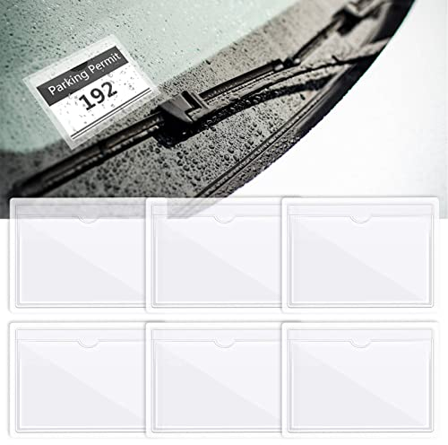 Auto Parkschein Clip,Parkschein-Taschen,Glasmagnet Parkausweishalter Windschutzscheibe Parkausweis Halter Hülle -Parklizenz Selbsthaftend,Transparente Klebetasche für Auto Genehmigungen, 6 Stück