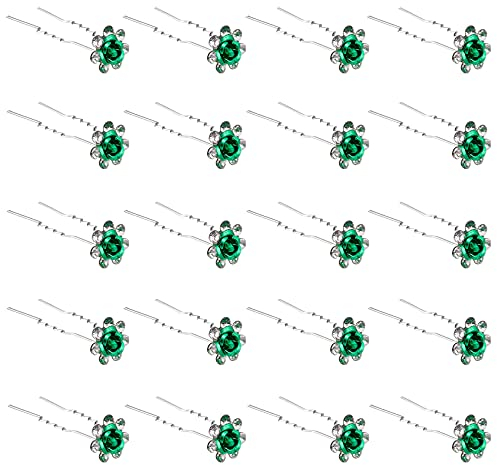 ZOUIQSS 20 Pack (Vert) Épingles à Cheveux en Cristal Rose Fleur Strass Pinces à Cheveux pour Mariée Mariage Femmes Accessoires de Bijoux de Cheveux, avec Récipient Transparent