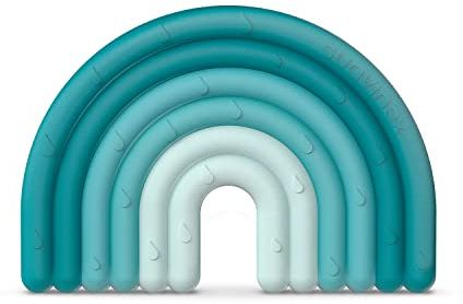 Suavinex, Beißring aus Silikon für Babys + 0 Monate, flexibel, leicht, Regenbogen-Design, Blau