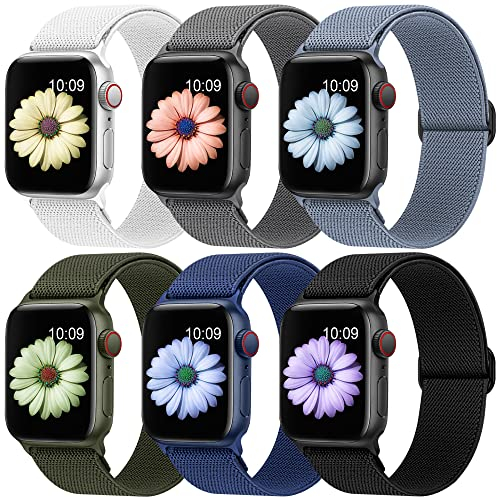 Higgs 6 Pack Stretchy Nylon Strap Compatible with Apple Watch Straps 38mm 40mm 41mm 42mm 44mm 45mm 46mm 49mm, Adjustable Sport Elastic straps for iWatch Series 11/10/9/8/7/6/5/4/3/SE Ultra3 2 1