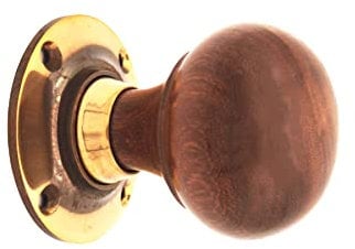 Infinity Decor Pure Ebony Wood & Rosewood Door Knobs/Wooden Victorian Mortice Rim Knobs/Solid Brass Rose Plate Aged Brass Finish (Rosewood Bun)