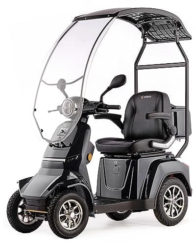 VELECO GRAVIS - 4-Rad-Mobilitätsroller mit Dach - komplett montiert und einsatzbereit - sicher und stabil - volle LED-Beleuchtung - geräumiger Stauraum & Getränkehalter (Grau))