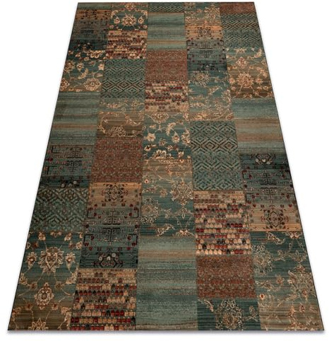 rugsx Wollteppich KASHQAI 4327 400 Patchwork grün 67x130 cm