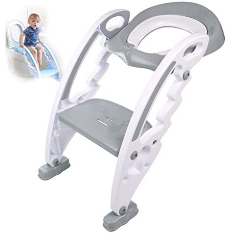 DIVCHI Baby Toilet Training Seats, Toilet Steps for Kids, Potty Training Seats, Toilet Ladder Seat for Toddlers, Child - Anti Slip, Soft Cushion, Foldable Toilet, 1-7 Years Old Kids (White/Grey)