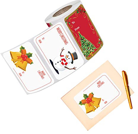 250 Piezas Feliz Navidad Pegatinas Rollo, Pegatinas de Navidad, Etiqueta Adhesiva Pegatinas, para Decoración de Fondo de Navidad