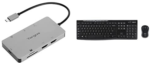 Targus Docking Station USB-C Dual HDMI 4K Monitor Display Ports, 2x USB 3.0 & Logitech MK270 Wireless Keyboard and Mouse Combo for Windows, 2.4 GHz Wireless, Compact Mouse- Black