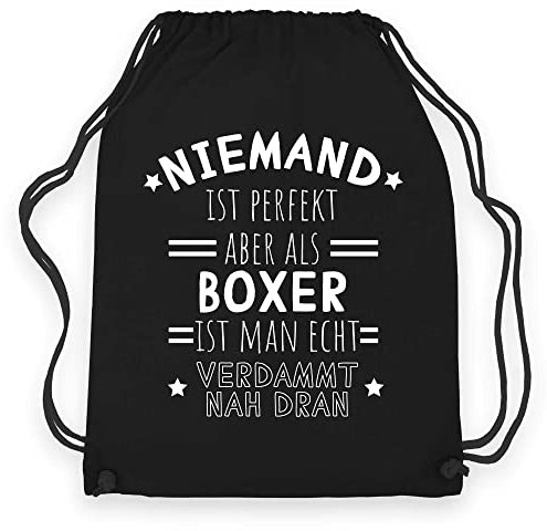 wowshirt Turnbeutel Gymsack Niemand Ist Perfekt Aber Als Boxer ist Man Verdammt Nah Dran Boxen, Farbe:Black Black