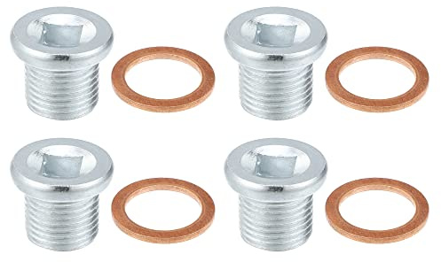 X AUTOHAUX M16 x 1,5 Stahl-Ölablassschraube mit Dichtungsring für Volvo 260 480 für Peugeot 307 206 405 406 407, Silberfarben, 4 Stück