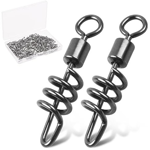 SILANON Lot de 50 tire-bouchons de pêche pivotants en acier inoxydable avec tire-bouchon, clips rapides, connecteurs de ligne de pêche d'eau douce et d'eau salée, 2/0-8 #