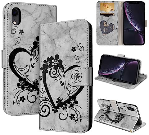 CASAFUNY Custodia per iPhone XR Custodia Pelle Protettiva Portafoglio Magnetica Flip Case Libro per iPhone XR, Nero