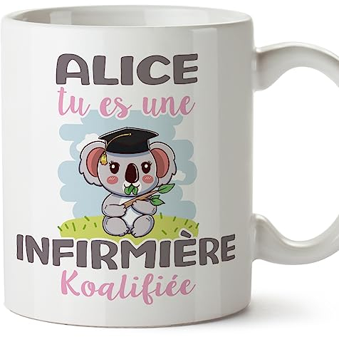 Mugffins Tasses Personnalisables pour INFIRMIÈRE femme - En Français - Cadeau Personalisé- Koalifies Personalisés - 11 oz / 330 ml