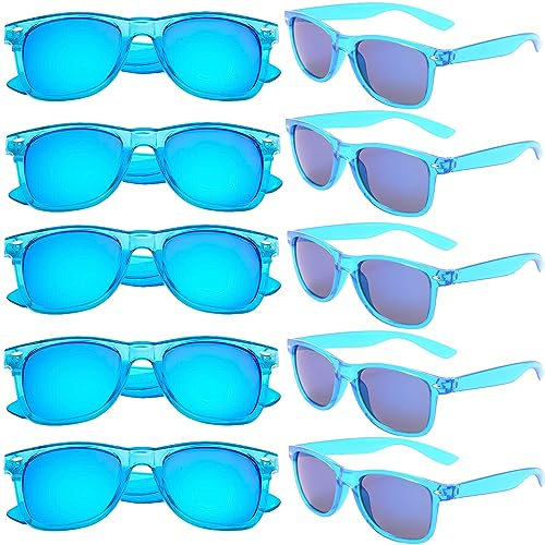 FSMILING 10er Pack Partybrillen Party Sonnenbrille Blau Bunte Sonnenbrillen Set Festival Brille Blau Set Für Rave Fasching Strand Hochzeit Party Pool