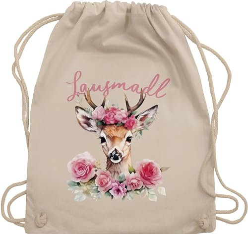 Shirtracer Turnbeutel Rucksack - Kompatibel mit Oktoberfest Tasche - Lausmadl Reh Geweih I Lausemädchen I Freches Mädchen I Lausmädchen I Lousy Girl - Unisize - Naturweiß - trachtenrucksack bayrische