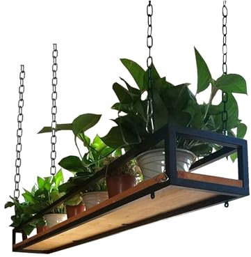 Deckenmontiertes schwarzes Regal, hängendes Weinregal, Deckenregal Hängeregal, Eisen Holz, Aufbewahrungsdekoration, Ausstellungsregal, hängendes großes und kleines Regal, Blumenständer, Topfpfannenreg