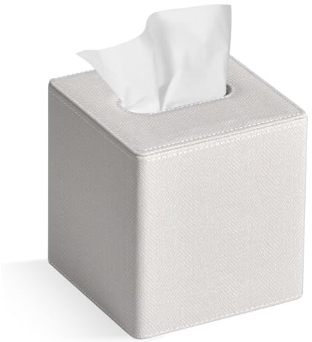 GOLRANLYE Taschentuchbox Quadratisch, PU-Leder Moderner Kosmetiktücher Box Halter für Badezimmer Schlafzimmer Esszimmer oder Büro (Leinen Beige)