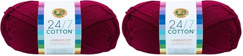 Lion Brand Yarn Company Cotton Yarn, 100 Percent Cotton, Magenta,15.24x6.35x6.35 cm (Pack of 2)