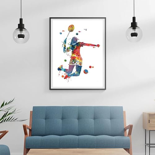 KemneT Aquarell-Leinwand Bilder Badminton-Spielerin Leinwandgemälde abstrakte Poster und Kunstdrucke Bild für Wohnzimmer Schlafzimmer Heimdekoration 50 x 70 cm ungerahmt