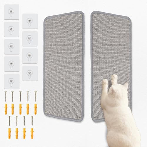 Otauoaea 2 Stück Sisal Kratzmatte Katze, 56X28 cm Teppich Katzen Kratzbrett Wand, Widerstandsfähig kratzpappe für Katzen, Katzenkratzmatte für Sofa Möbel Tür Kratzschutz, Grau