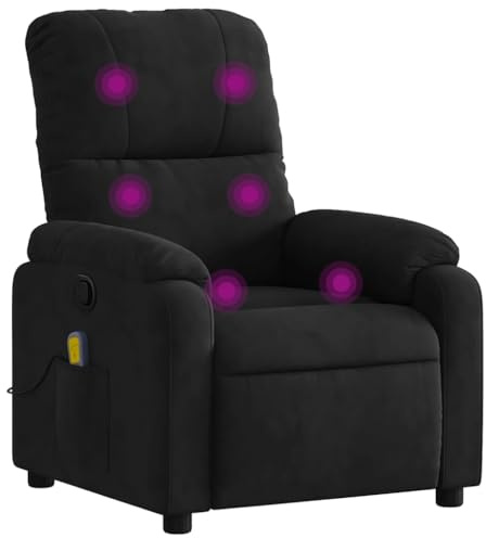 vidaXL Massagesessel, Sessel Verstellbare Rückenlehne Fußteil, Fernsehsessel Relaxsessel mit Liegefunktion, Liegesessel Polstersessel Ruhesessel, Schwarz Mikrofasergewebe