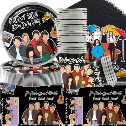 Freunde Themed Party Tableware Set - 61 PCS mit Teller, Becher, Servietten, Tischdecke für Kindergeburtstag und Tischdeko Supplies