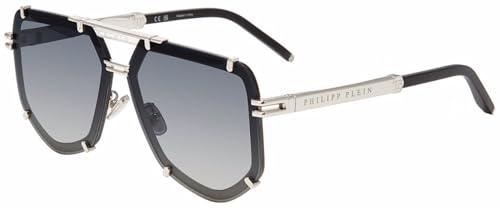 Philipp Plein Herren Spp132 Sonnenbrille, Shiny Palladium W/Semi Matt Black Parts, 66