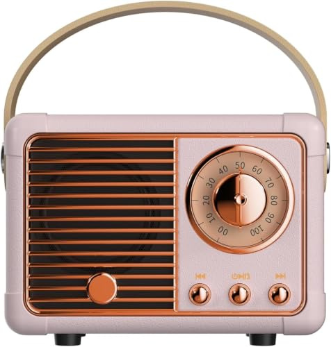 QUEQIMU Retro Bluetooth Speaker, Wireless Mini Portable Speaker Vintage Radio Support USB/TF Card/AUX, Cute Bluetooth Speaker for Kitchen Desk Bedroom Office,Birth for Teen Women