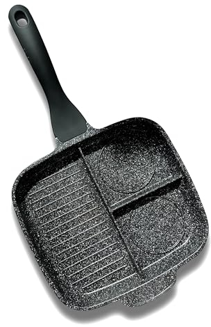 Cflagrant® Poêle à Griller Trio Façon Pierre Tous Feux Dont Induction sans PFOA Cuisson sans Matière Grasse Revêtement Greblon C3+ de Technologie Allemande