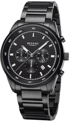 REGENT Herren Armbanduhr Analog Metallarmband schwarz URBA757 Analoguhr