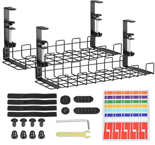 QUARKZMAN Bandeja de Gestión de Cables, 2 Unidades 15.75 - Bandeja Metálica de Gestión de Cables para Debajo del Escritorio, Ajustable y Desmontable (Negro)