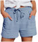 MJIQING Shorts Damen Sommer Leinen Musselin Kurze Hose Beach Shorts Mit Taschen Mode Lässige Stoffhose hoher Taille Stretch Gerades Bein Sport Shorts mit Kordelzug Leinenhose(#02-Blue S)