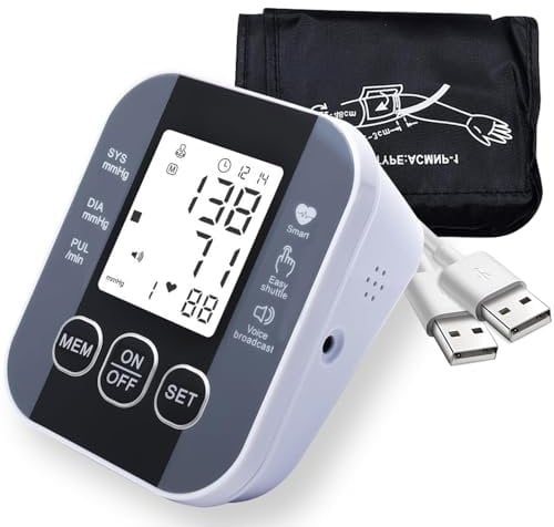 Upper Arm Blood Pressure Monitor, BP Machine with 2 * 99 Memory, Accurate and Reliable Cuff (22-48cm), LED Display and Heart Rate Monitor, with Voice Broadcasting and Irregular Heartbeat Diagnosis