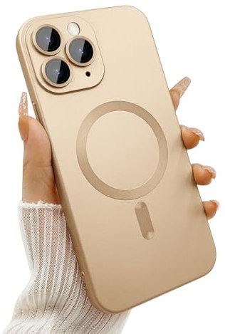 Ankofave Magnetic case for iPhone 11 Pro Max Case for Women, Matte Luxury Soft Metallic Luster Design with Camera Lens Protector, Compatible with Magsafe Case for iPhone 11 Pro Max 6.5-Champagne Gold