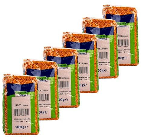 Cuisine Noblesse - 6er Pack Premium Rote Linsen 1 kg Packung in Gastro-Qualität - 100% Naturrein vollaromatisch ideal für orientalische Gerichte (Red Lentils)