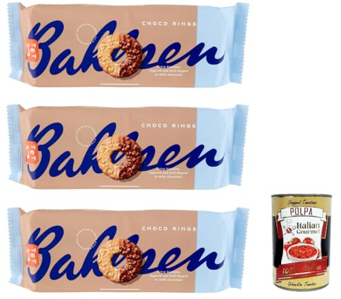 Italian Gourmet Choco Rings Biscotti al Cioccolato Milch 3 x 155g Snack | Anelli dolci ricoperti, zarte Glasur für pausa caffè, Dessertteller, Gesamtnettogewicht 465 g + Kostenlos Polpa 400g