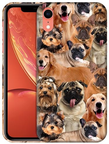 GlamCase for iPhone XR, iPhone XR Case - Dogs collage pug Design Printed Slim & Sleek Cute Plastic Hard Snap on Protective Designer Back Phone Case/Cover for iPhone XR White